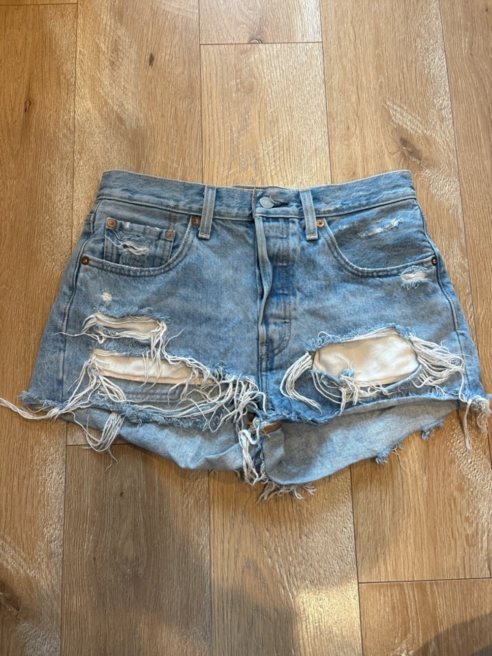 Levi's Light Blue Distressed Denim Jean Shorts